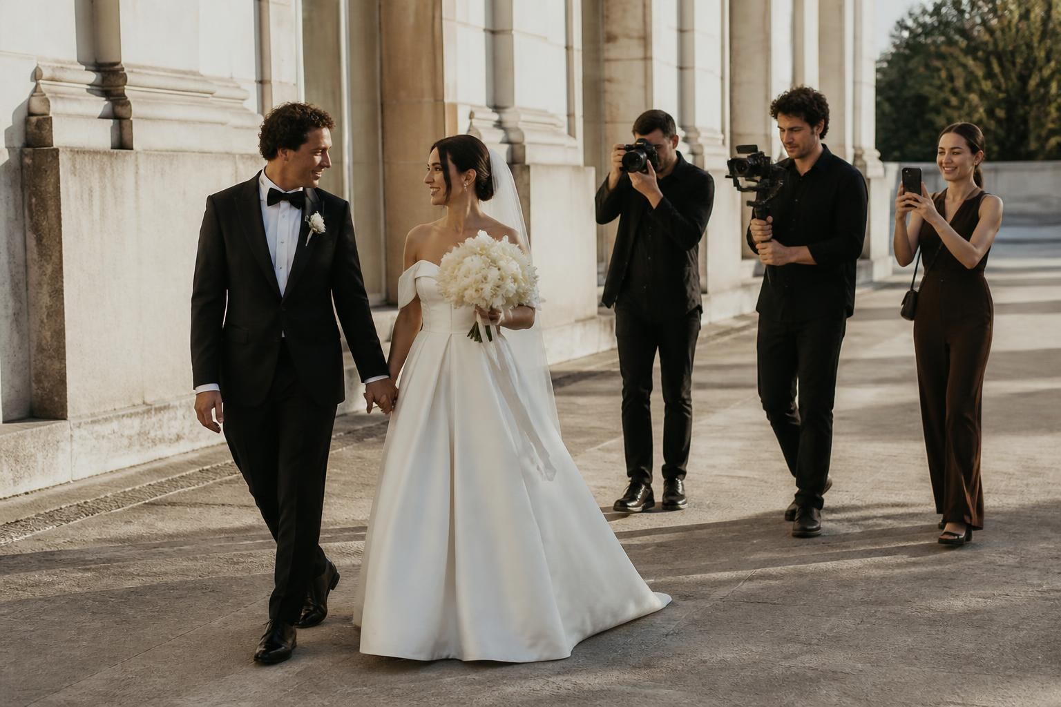 Fotógrafo, videógrafo y wedding content creator documentando una boda en Barcelona