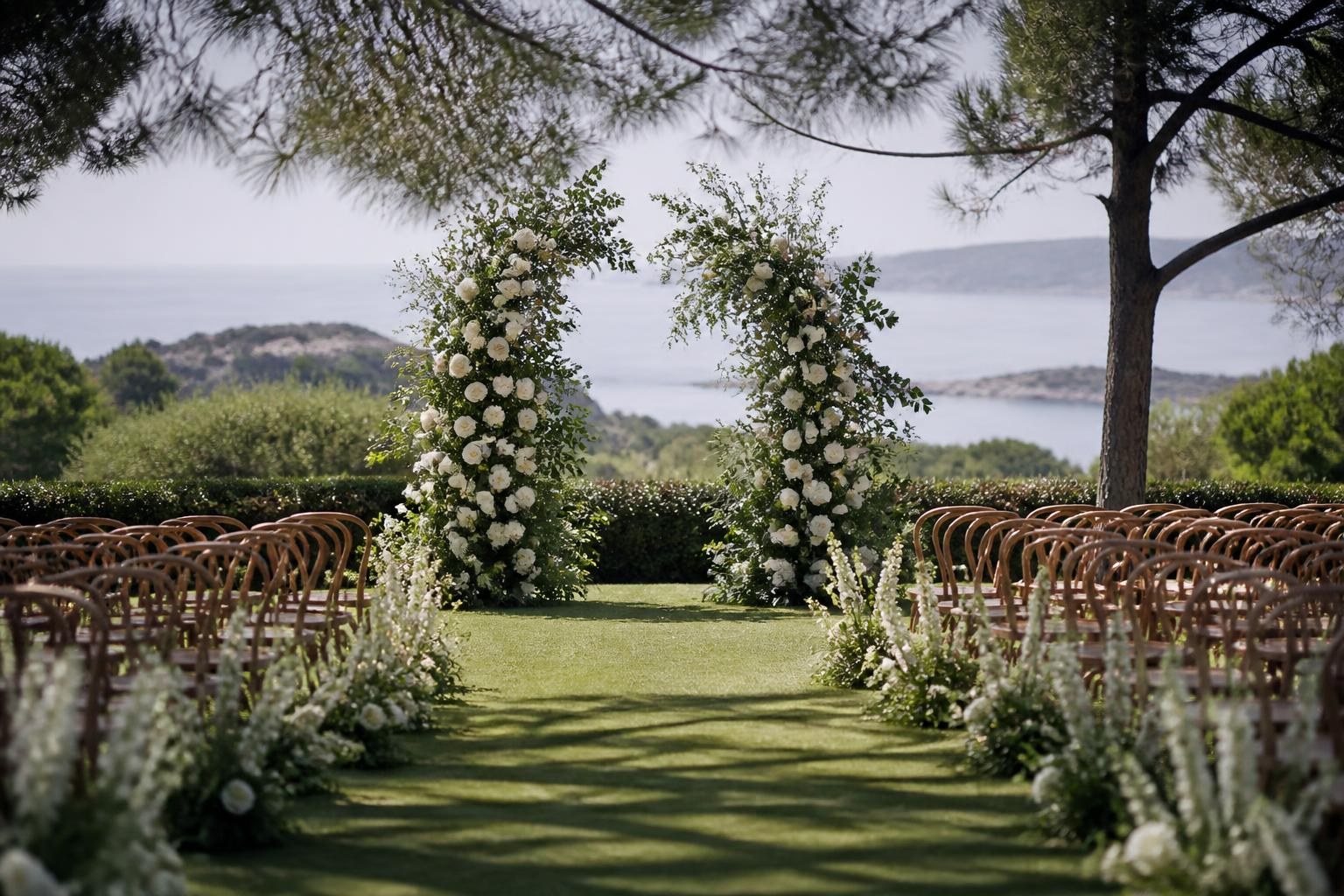 Decoración floral de una ceremonia exterior en la Costa Brava