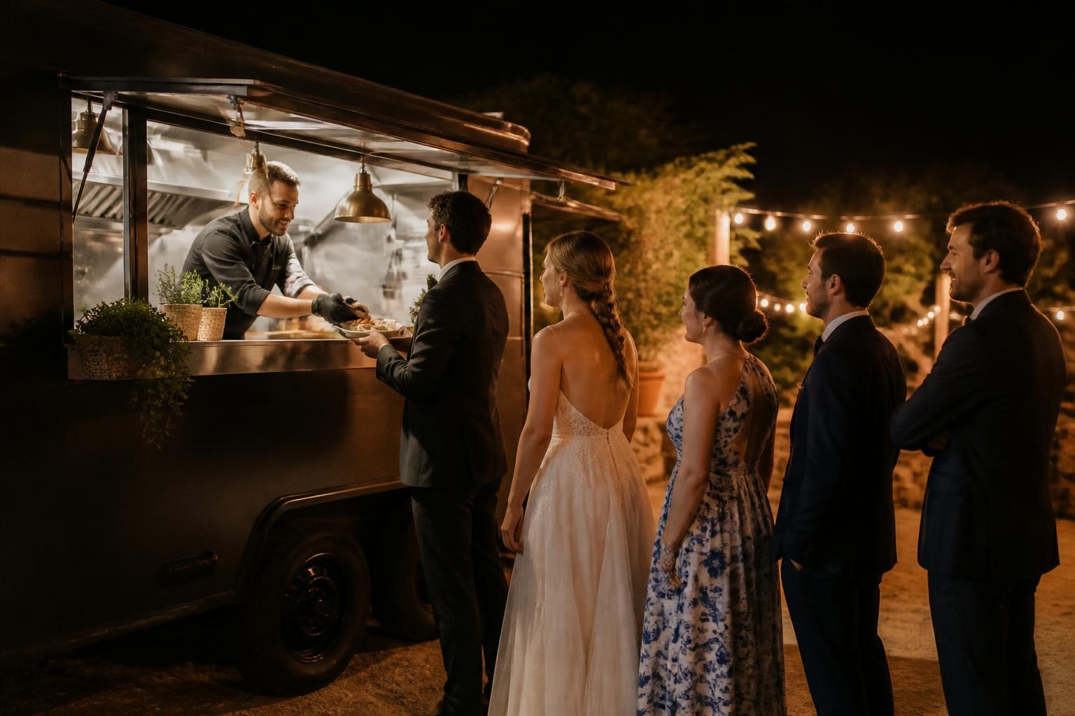 Food truck sirviendo la recena en una boda al aire libre