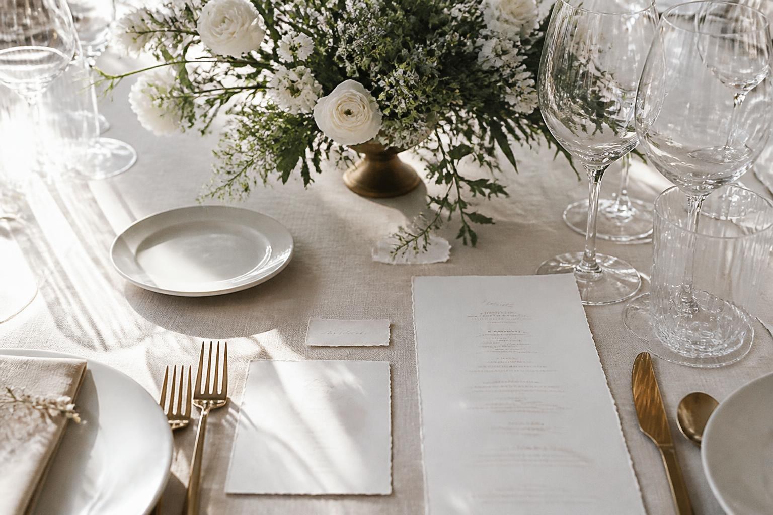 Tarjeta de regalo solidario integrada en la papelería de una mesa de boda