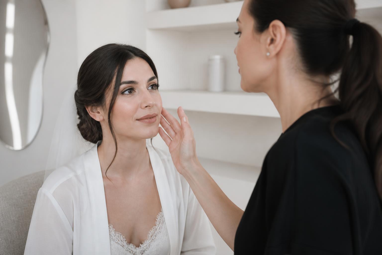 Novia durante una consulta profesional para preparar la piel antes de la boda
